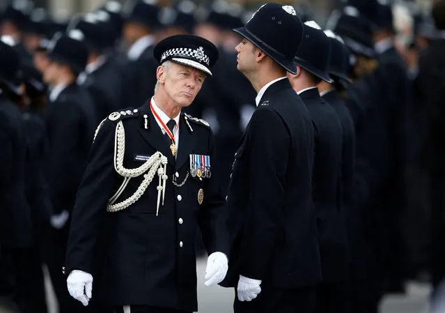 London's Metropolitan Police Commissioner, Bernard Hogan-Howe inspects new recruits at a passing-out parade at the new “Peel Centre” at the Metropolitan Police Academy in London, Britain September 9, 2016. (Photo by Peter Nicholls/Reuters)
