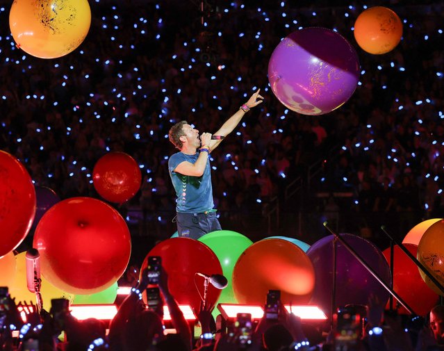Chris Martin of Coldplay performs on a stop of the band's Music of the Spheres world tour at Allegiant Stadium on June 06, 2025 in Las Vegas, Nevada. (Photo by Ethan Miller/Getty Images/AFP Photo)