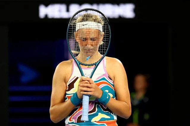 Victoria Azarenka reacts in the Semifinal singles match against Elena Rybakina of Kazakhstan during day 11 of the 2023 Australian Open at Melbourne Park on January 26, 2023 in Melbourne, Australia. (Photo by Hannah Mckay/Reuters)