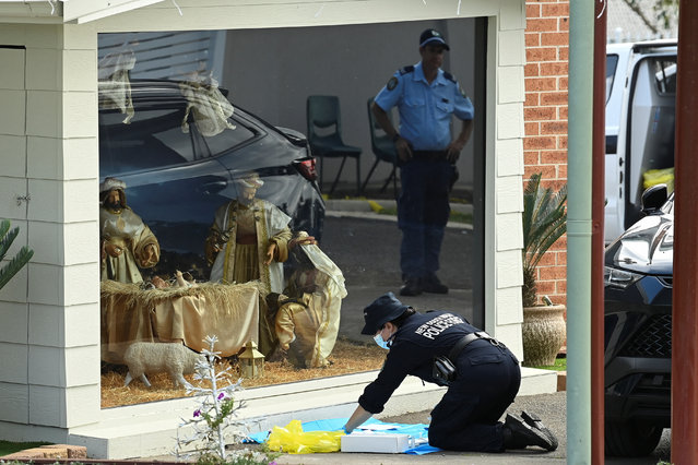 Police investigate at the Assyrian Christ The Good Shepherd Church after a knife attack took place during a service the night before, in Wakely in Sydney, Australia, on April 16, 2024. (Photo by Jaimi Joy/Reuters)
