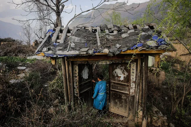Wangguocheng 54, from Qiang, returns to the devastated home after the earthquake on March 28, 2018 in Wenchuan County Radish village, Ngawa Tibetan and Qiang Autonomous Prefecture, Sichuan province, China. This is a Qiang mountain village, which has a history of 4000 years. After the May 12, 2008 earthquake, 226 houses were damaged and 42 people died. The earthquake changed the water system, and the stockade was especially short of water. In 2010, the residents moved into their new houses. Now the source of income for the residents of radish village is due to the development of fruit planting and tourism. (Photo by Wang He/Getty Images)