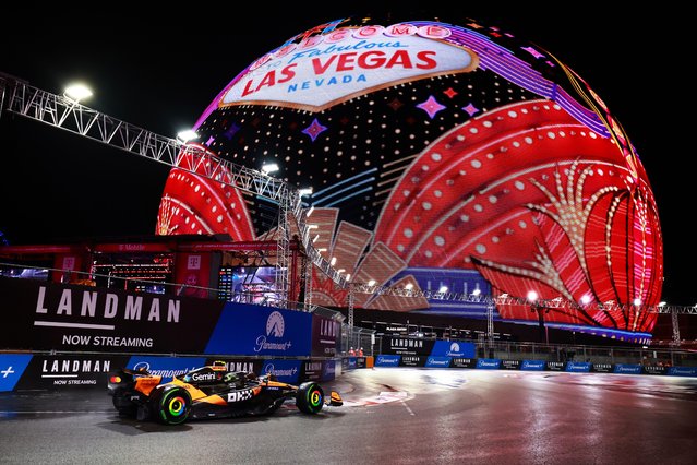 Lando Norris of Great Britain driving the (4) McLaren MCL39 Mercedes on track during qualifying ahead of the F1 Grand Prix of Las Vegas at Las Vegas Strip Circuit on November 21, 2025 in Las Vegas, Nevada. (Photo by Hector Vivas/Getty Images)