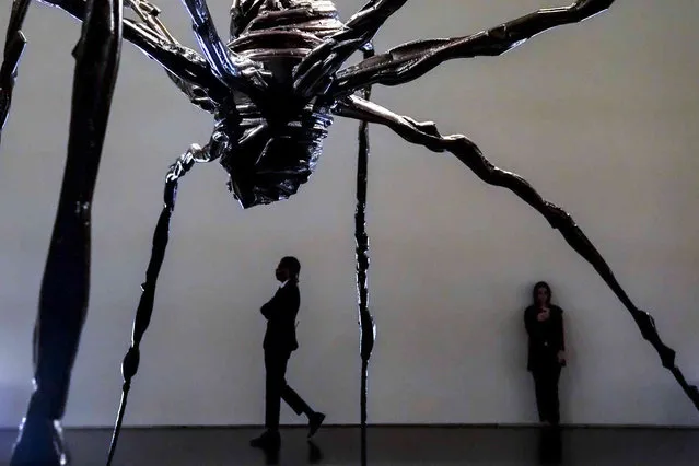 Louise Bourgeois' 1996 steel sculpture “Spider” is displayed at Sotheby's, Thursday May 11, 2023, in New York, where it will be auctioned at Sotheby's upcoming May 16-19 billion dollar marquee auction week. (Photo by Bebeto Matthews/AP Photo)