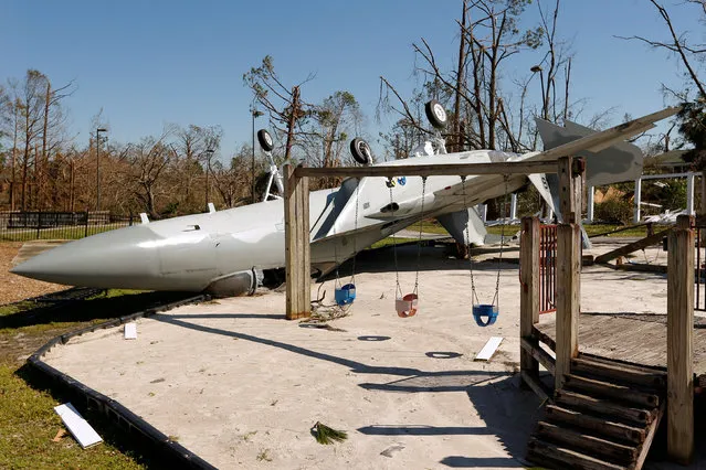 A preserved F-15A Eagle damaged by Hurricane Michael is pictured in Callaway, Florida, U.S., October 12, 2018. (Photo by Jonathan Bachman/Reuters)