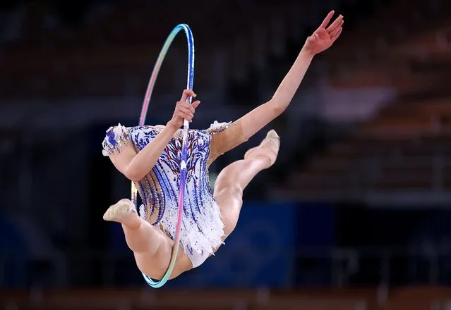 Japan's Chisaki Oiwa competes in the individual all-around qualification of the Rhythmic Gymnastics event during Tokyo 2020 Olympic Games at Ariake Gymnastics centre in Tokyo, on August 6, 2021. (Photo by Lindsey Wasson/Reuters)