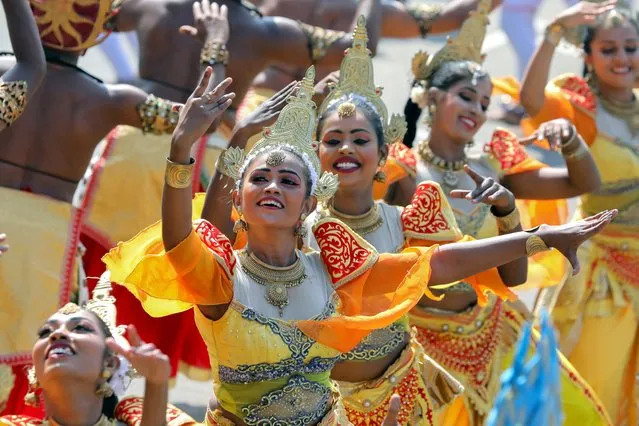 Sri Lankan traditional dancers perform during the 76th Independence Day parade in Colombo, Sri Lanka, 04 February 2024. Sri Lanka celebrated the 76th anniversary of independence from British colonial rules on 04 February. Independence Day is also known as the National Day of Sri Lanka. (Photo by Chamila Karunarathne/EPA)