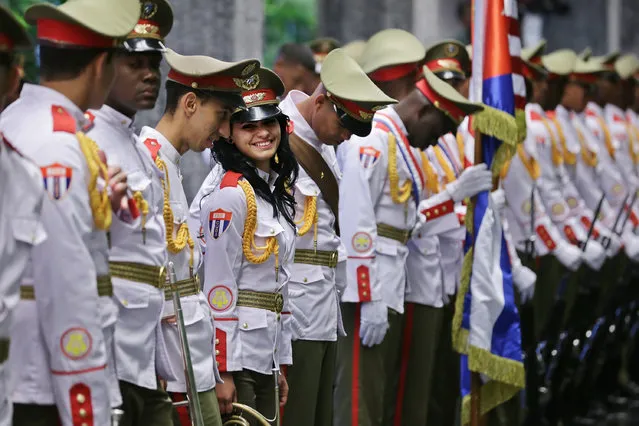 Members of a Cuban military band prepare for the arrival of U.S. President Barack Obama and Cuban President Raul Castro at the Palace of the Revolution March 21, 2016 in Havana, Cuba. (Photo by Chip Somodevilla/Getty Images)