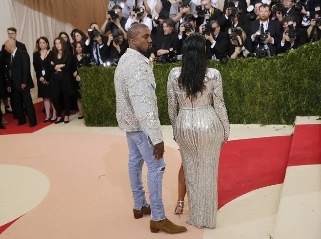 Musician Kanye West and Kim Kardashian (R) arrive at the Metropolitan Museum of Art Costume Institute Gala (Met Gala) to celebrate the opening of “Manus x Machina: Fashion in an Age of Technology” in the Manhattan borough of New York, May 2, 2016. (Photo by Eduardo Munoz/Reuters)
