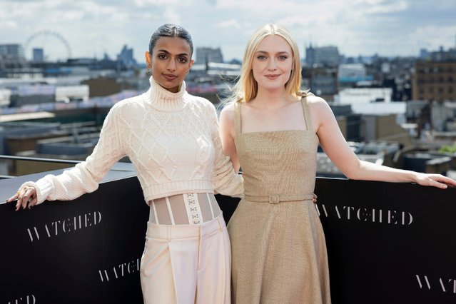 American director Ishana Night Shyamalan, left, and American actress Dakota Fanning pose for photographers during a photo call for the film “The Watched” on Wednesday, May 29, 2024 in London. (Photo by Vianney Le Caer/Invision/AP Photo)