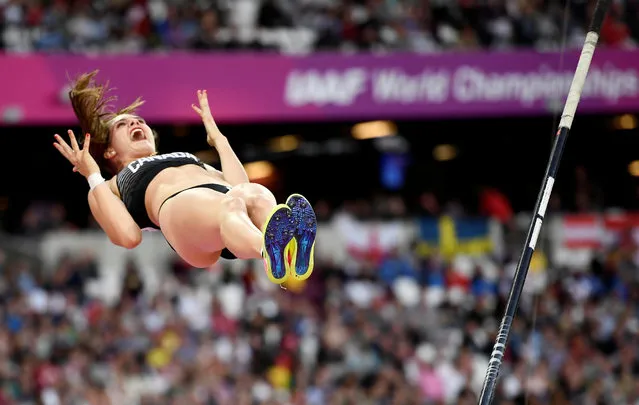 Anicka Newell of Canada reacts during the women's pole vault final at the World Athletics Championships in London, Britain on August 6, 2017. (Photo by Dylan Martinez/Reuters)