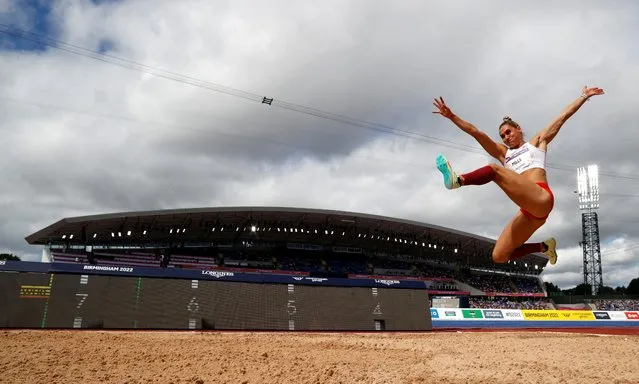 Holly Mills of England in action in the Women's Heptathlon – Long Jump during the Athletics competition at Alexander Stadium during the Birmingham 2022 Commonwealth Games on August 3, 2022, in Birmingham, England. (Photo by Phil Noble/Reuters)