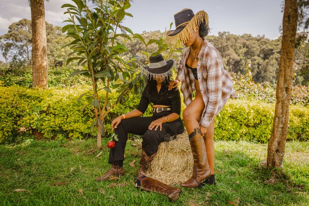 Eve and Sheila pose for a photo during the International Cowboy Day at Ngong race course in Nairobi on July 26, 2025. (Photo by Fredrik Lerneryd/AFP Photo)