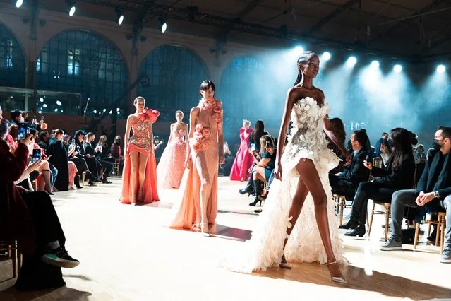 Models walk the runway during the finale of the Elie Saab Haute Couture Spring/Summer 2022 show as part of Paris Fashion Week on January 26, 2022 in Paris, France. (Photo by Victor Boyko/Getty Images)