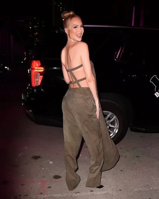Christine Quinn is pictured out and about in Miami Florida on March 15, 2023. The 34 year old reality superstar flashed a smile and struck a pose in khaki pants paired with a long khaki top before heading into the Hugo Boss event downtown. (Photo by The Image Direct)