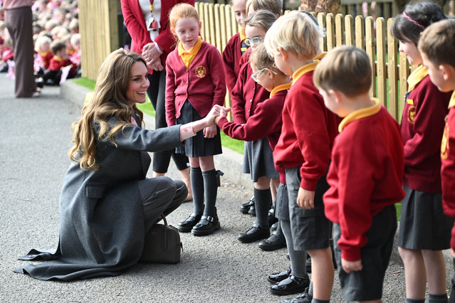 The Princess of Wales during a visit on Tuesday, September 23, 2025 to Farnborough Road Infant and Junior School in Birkdale, Southport, where Elsie Dot Stancombe was a pupil, to speak to teachers about how the school was impacted by the Southport attack in 2024, and the support the infant and associated junior school has given to pupils, staff and the local community. (Photo by Eddie Mulholland/PA Wire)