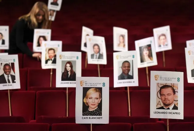 Photographs of guests who will attend the British Academy of Film and Television Awards (BAFTA) ceremony are placed on seats at the Royal Opera House in central London, Britain February 11, 2016. (Photo by Toby Melville/Reuters)