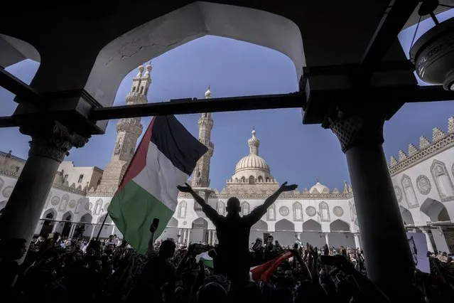 Protesters shout anti-Israel slogans during a rally to show solidarity with the people of Gaza after Friday prayers at Azhar mosque, the Sunni Muslim world's premier Islamic institution, in Cairo, Egypt, Friday, October 20, 2023. (Photo by Amr Nabil/AP Photo)