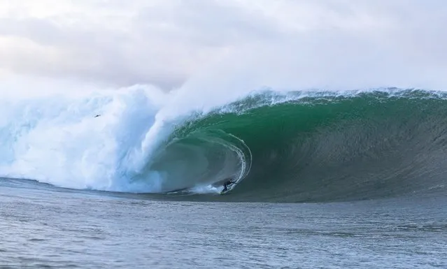 The surfer Gearóid McDaid on November 9, 2023 makes the most of what the wild Atlantic off the coast of Mullaghmore, Co Sligo, Ireland has to offer. (Photo by Monster Energy Europe)