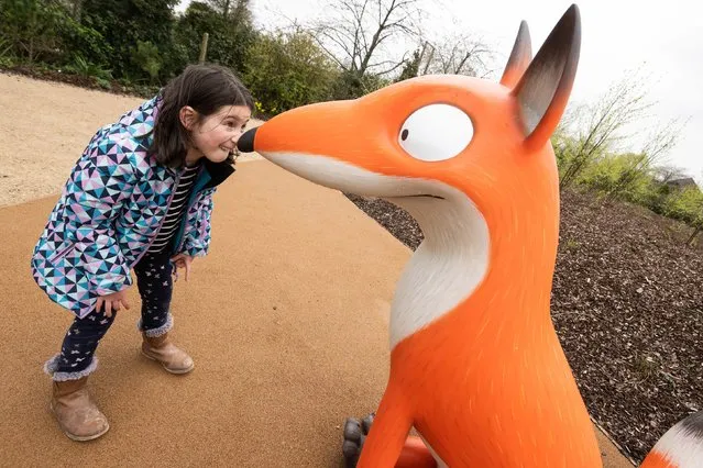 Member of Twycross Zoo, Lily-Jean Morales, seven, visits The Gruffalo Discovery Land, a brand-new four-acre experience at Twycross Zoo, in Leicestershire on April 7, 2022, before it opens to the public on Saturday. (Photo by PA Wire Press Association)