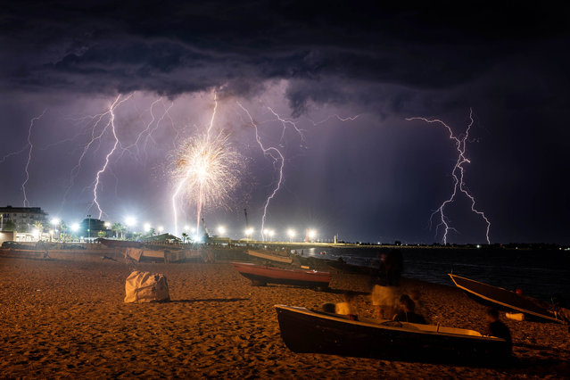 Bad weather hits southern Italy on August 9, 2022, and Calabria in particular, with lightning storms and torrential rains. A storm hit the Ionian coast of Calabria with frequent electrical discharges. (Photo by Alfonso Di Vincenzo/IPA/INSTARimages.com)