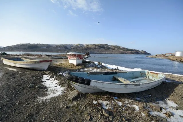 Boats are seen on the bank of a bay near Krabozavodskoye settlement on the Island of Shikotan, one of four islands known as the Southern Kuriles in Russia and the Northern Territories in Japan, December 19, 2016. (Photo by Yuri Maltsev/Reuters)