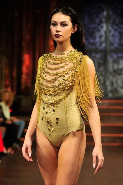 A model walks the runway at Rocky Gathercole – Art Hearts Fashion NYFW Fall/Winter 2016 at The Angel Orensanz Foundation on February 17, 2016 in New York City. (Photo by Kris Connor/Getty Images For Art Hearts Fashion)
