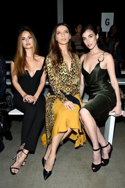 Debby Ryan, Angela Sarafyan and Rainey Qualley attend the Cushnie front row during New York Fashion Week: The Shows at Gallery I at Spring Studios on February 8, 2019 in New York City. (Photo by Dimitrios Kambouris/Getty Images for NYFW: The Shows)