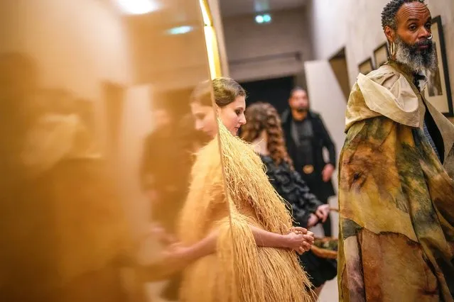 Models wait backstage prior to the Franck Sorbier Haute Couture Spring-Summer 2024 collection presented in Paris, Wednesday, January 24, 2024. (Photo by Christophe Ena/AP Photo)