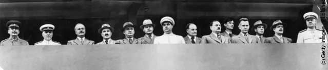 1947: Soviet Communist leader Joseph Stalin, standing with other communist activists at a sports stadium in Moscow