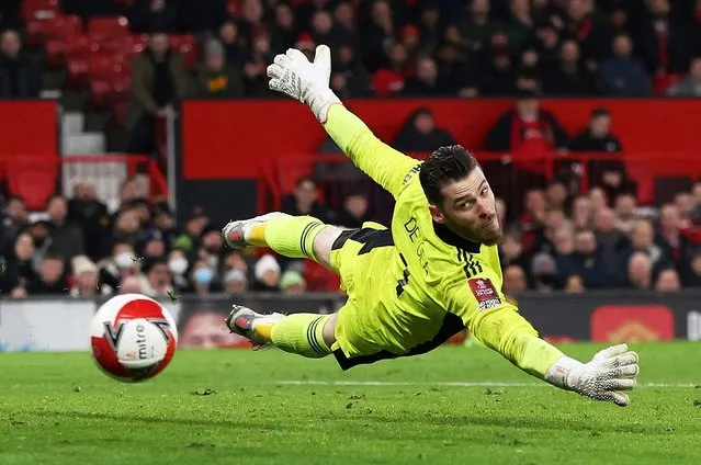Manchester United's David de Gea in action against Aston Villa in the FA Cup Third Round in Machester, Britain on January 10, 2022. (Photo by Phil Noble/Reuters)