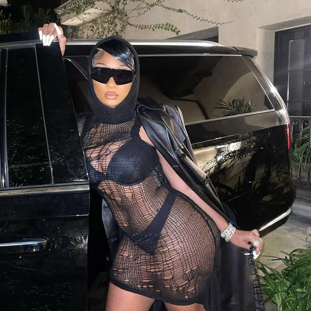 American rapper Megan Jovon Ruth Pete, known professionally as Megan Thee Stallion steps out in a sheer ensemble in the first decade of February 2022. (Photo by Megan Thee Stallion/Instagram)