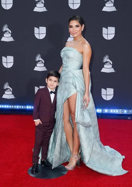 Alejandra Espinoza and son attend the 20th annual Latin GRAMMY Awards at MGM Grand Garden Arena on November 14, 2019 in Las Vegas, Nevada. (Photo by Danny Moloshok/Reuters)