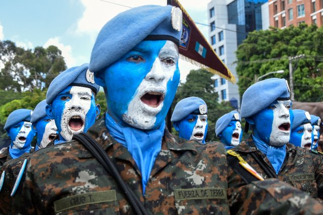 Guatemalan Army's personnel take part in a parade during the celebration of Army Day, in Guatemala City on June 30, 2023. (Photo by Orlando Estrada/AFP Photo)