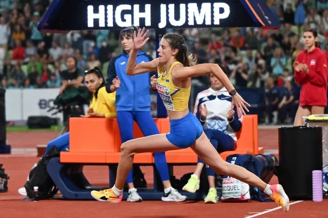Ukraine's Yaroslava Mahuchikh competes in the women's High Jump final during the European Athletics Championships at the Olympic Stadium in Munich, southern Germany on August 21, 2022. (Photo by Andrej Isakovic/AFP Photo)