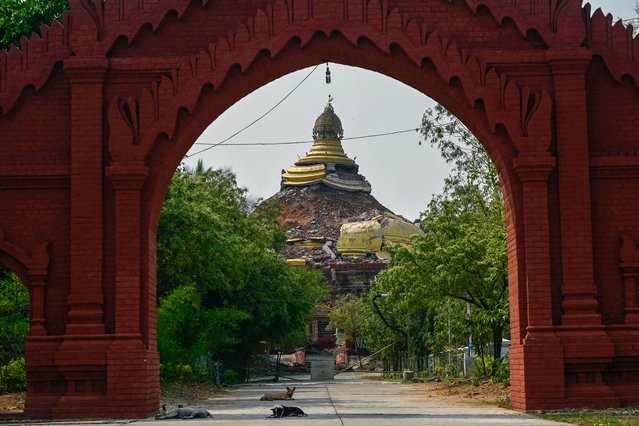 A damaged pagoda is pictured in Mandalay on March 29, 2025, a day after an earthquake struck central Myanmar. Rescuers dug through the rubble of collapsed buildings on March 29 in a desperate search for survivors after a huge earthquake hit Myanmar and Thailand, killing more than 150 people. (Photo by Sai Aung Main/AFP Photo)