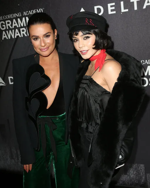 Vanessa Hudgens and Lea Michele attend Delta Air Lines, the Official Airline Partner of the GRAMMY Awards® and Supporter of First-Time Nominees hosted a private performance with Julia Michaels to celebrate the 60th Annual GRAMMY Awards with celebrity guests and friends, at The Bowery Hotel, January 25, 2018. (Photo by Richard Buxo/Splash News and Pictures)