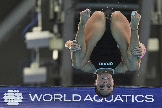 Nicoleta-Angelica Muscalu of Romania competes in the women's 10m platform diving preliminaries at the World Aquatics Championships in Singapore, Wednesday, July 30, 2025. (Photo by Ng Han Guan/AP Photo)
