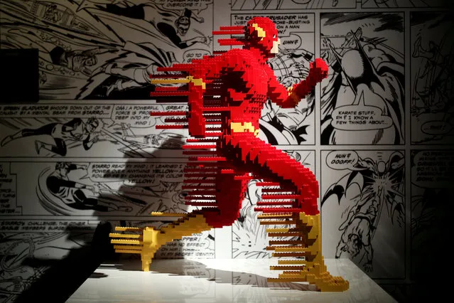 The art work Flash Forward made of Lego bricks is pictured during the media preview of the exhibition The Art of the Brick: DC Super Heroes by U.S. artist Nathan Sawaya at Paris's Parc de la Villette in Paris, France, April 26, 2018. (Photo by Benoit Tessier/Reuters)