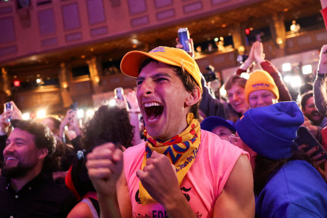 Supporters celebrate as initial projections show Democratic candidate for New York City mayor Zohran Mamdani winning on November 5, 2025. (Photo by Shannon Stapleton/Reuters)