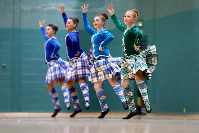 Highland dancers compete during the Royal National Mòd on October 17, 2024 in Oban, Scotland. The Royal National Mòd celebrates Gaelic language, culture, and heritage, featuring talks, competitions, exhibitions, and children's activities. The 2024 festival takes place in Oban and Argyll, Scotland, from October 11-19. (Photo by Jeff J. Mitchell/Getty Images)