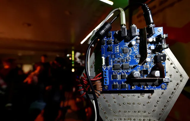 A motherboard of a loudspeaker is seen during the 33th Chaos Communication congress, organized by the Chaos Computer Club, in Hamburg, Germany December 28, 2016. (Photo by Fabian Bimmer/Reuters)