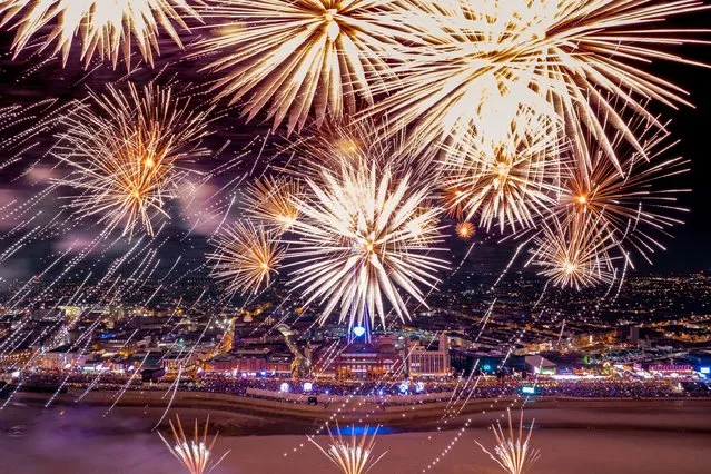 Picture dated October 27th, 2022 shows Finland’s entry in the World Fireworks Championships in Blackpool in Lancashire, England. The event gathers together the crème de la crème of the world’s firework elite and last night it was Finland’s entry into the competition. The stunning display was set to music in front of Blackpool Tower. Barbados and Wales had displays earlier this month. (Photo by Gregg Wolstenholme/Bav Media)