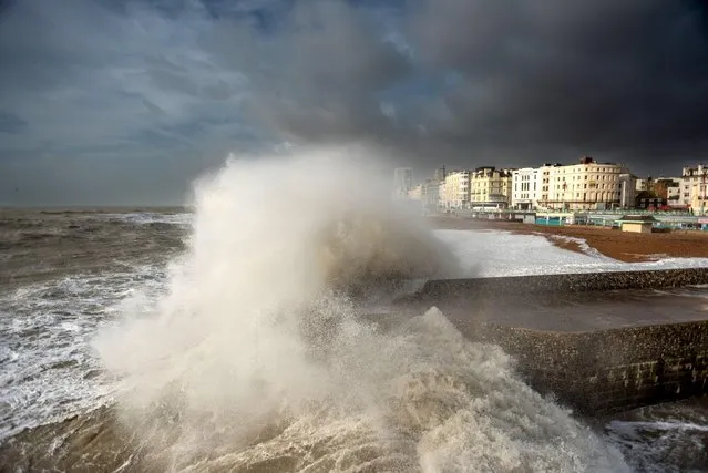 Storm Debi battering the seafront at high tide in Brighton, United Kingdom this morning, on November 13, 2023 (Photo by Andrew Hasson/Alamy Live News)