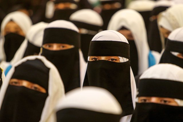 Afghan girls attend their graduation ceremony after completing a Koran-memorizing course in Kabul, Afghanistan, 02 April 2024. A graduation ceremony was held in Kabul for girls who completed their studies at the Tasnim Nosrat Center amidst a backdrop of ongoing restrictions on female education in Afghanistan. Following the Taliban's decision to close schools to girls above the sixth grade, many have turned to religious schools and educational workshops, with 14,000 such schools currently registered in the Ministry of Education's system. (Photo by Samiullah Popal/EPA/EFE)