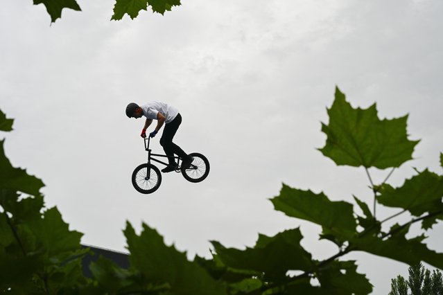 Marin Rantes of Croatia competes in the BMX men freestyle park finals at the 2024 Olympic Qualifier Series held in Budapest, Hungary, Saturday, June 22, 2024. (Photo by Denes Erdos/AP Photo)