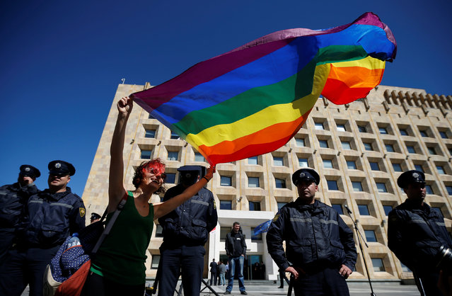 LGBT activists attend a rally against Homophobia and Transphobia in Tbilisi, Georgia May 17, 2017. (Photo by David Mdzinarishvili/Reuters)