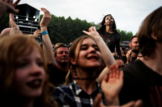 Revellers react as musician Alice Cooper performs during the Copenhell music festival in Copenhagen, Denmark June 23, 2016. (Photo by Mathias Loevgreen Bojesen/Reuters/Scanpix Denmark)