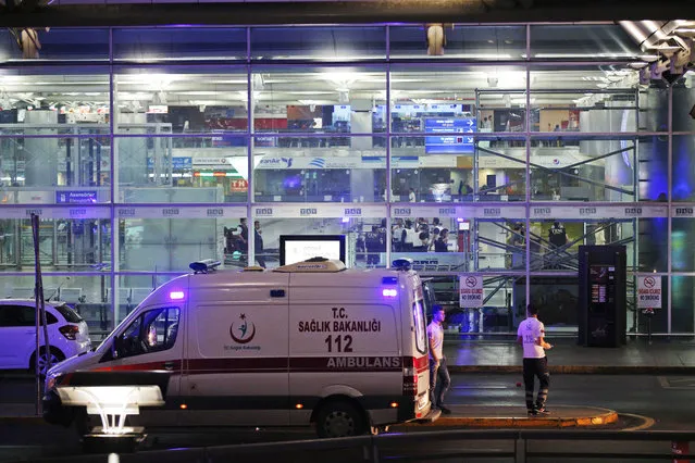 Turkish rescue services gather outside Istanbul's Ataturk airport, Tuesday, June 28, 2016. (Photo by Emrah Gurel/AP Photo)