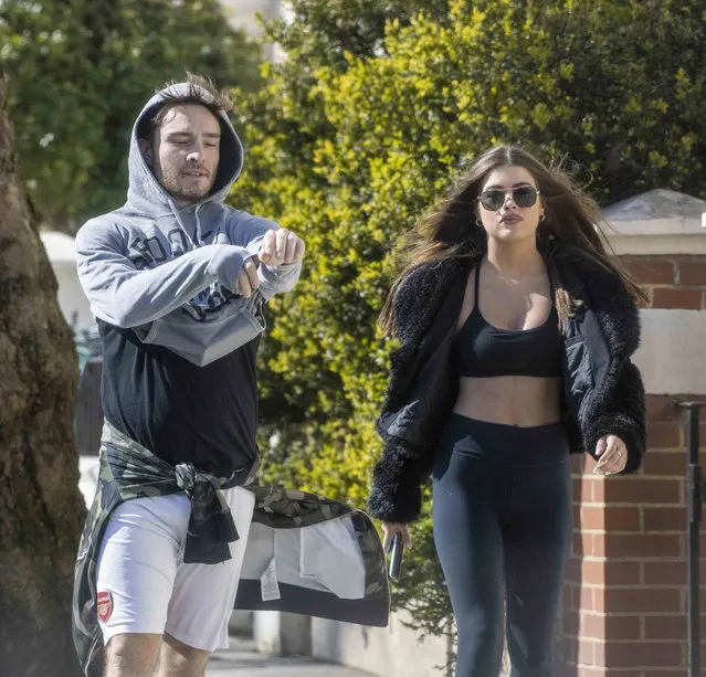 Ed Westwick is seen out for a run with his girlfriend Tamara Francesconi is West London this morning, March 27, 2020. The 32 year old former “Gossips Girl” actor wore a grey hoodie, gym shorts, and sneakers. (Photo by TheImageDirect.com)