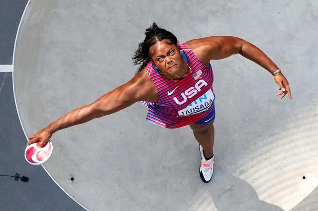 Laulauga Tausaga of Team United States competes in the Women's Discus Throw Final during day four of the World Athletics Championships Budapest 2023 at National Athletics Centre on August 22, 2023 in Budapest, Hungary. (Photo by Pawel Kopczynski/Reuters)